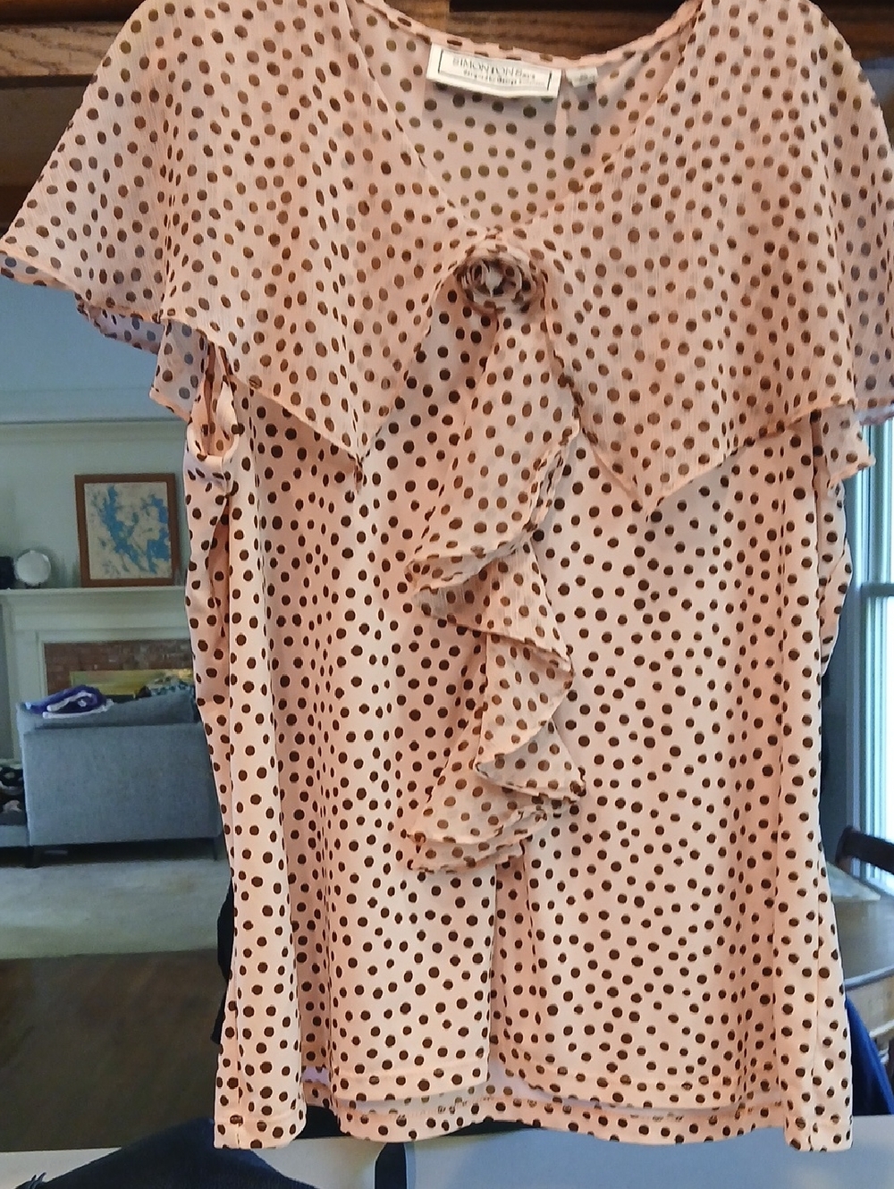 Blush Pink Polka Dot Ruffle Blouse